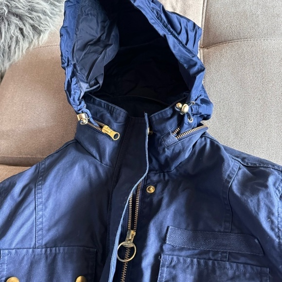 Women’s Waxed Canvas Barn Jacket raincoat hooded zip up navy blue sz S fisherman - Picture 11 of 17